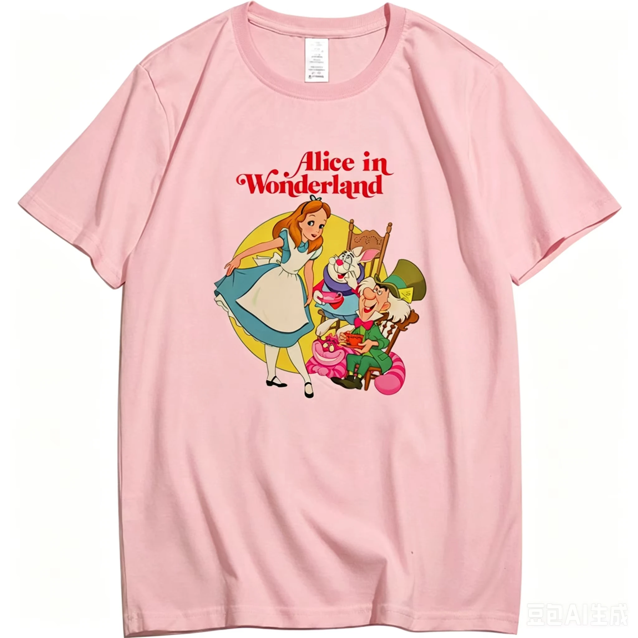 Latest Adult and Child Parent Child American Retro Fairy Tale Style Alice Afternoon Tea Loose and Versatile Cotton T-shirt