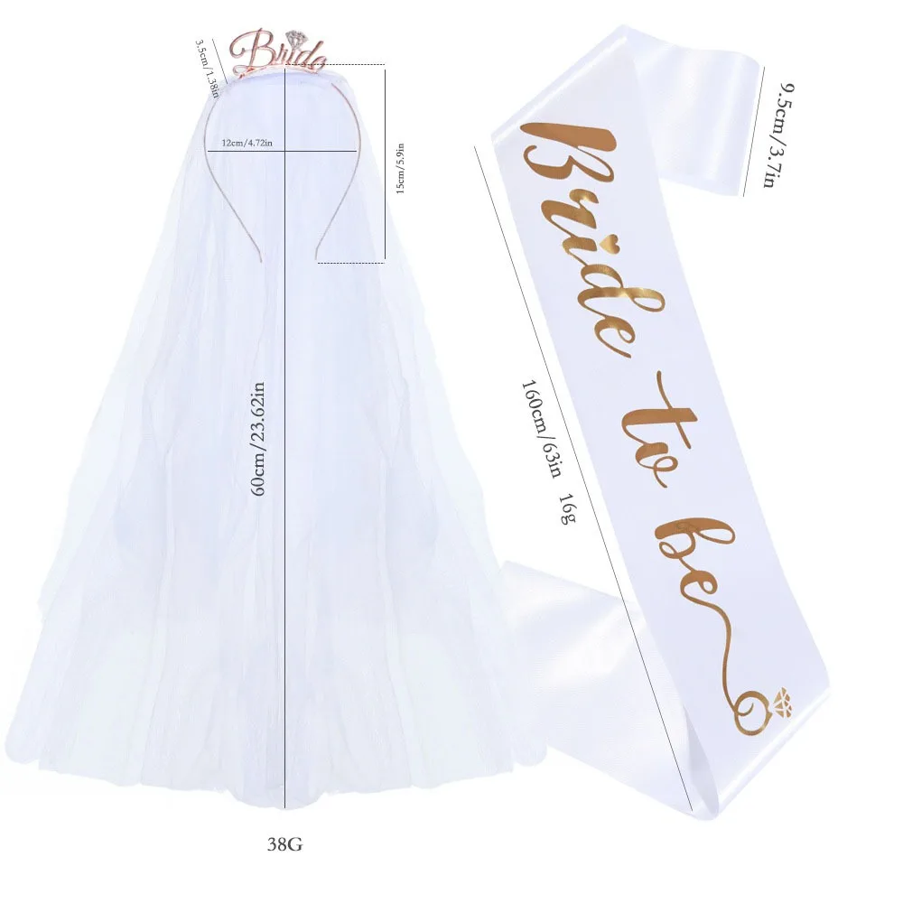 Set aus 3 Stück Bride To Be Schärpe, Tiara, Stirnband und Schleier für Brautparty, Hochzeit, Junggesellinnenabschied, Gastgeschenk, Dekorationen, Zubehör – Detail 3