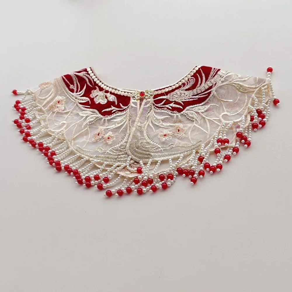 

Шаль в китайском стиле с вышивкой в виде цветов и жемчуга, с бахромой, воротник-юньцзянь, юбка-«лошадиная грива»