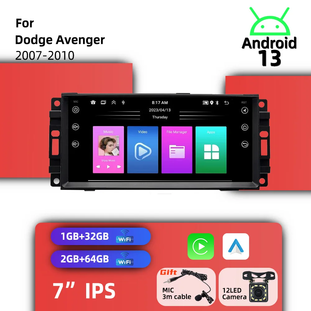 

Carplay Radio Stereo Head Unit 1 Din 7" Screen Android Car Multimedia for Dodge Avenger 2007-2010 GPS Navigation Autoradio
