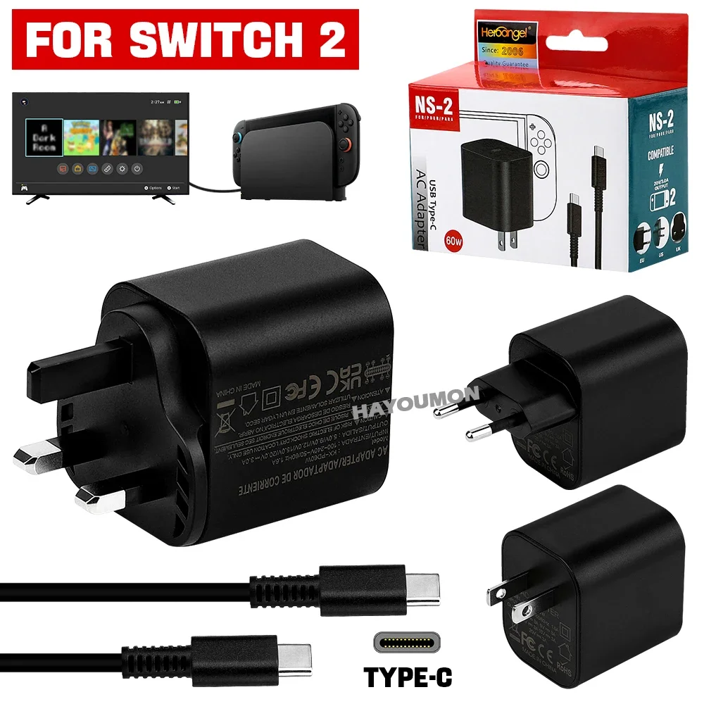 

Новый адаптер питания 60 Вт Type-C для Switch 2 (2026 год), быстрое зарядное устройство, поддержка режима TV Dock, настенное зарядное устройство, игровые аксессуары
