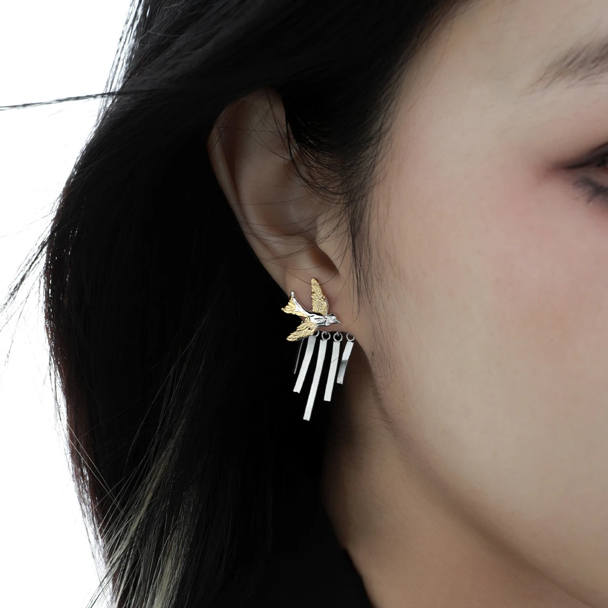 Fine Long Tassel Bird Stud Earrings 18K Gold Plated Personalized Animal 925 Sterling Silver Jewelry Earring for Womens Everyday