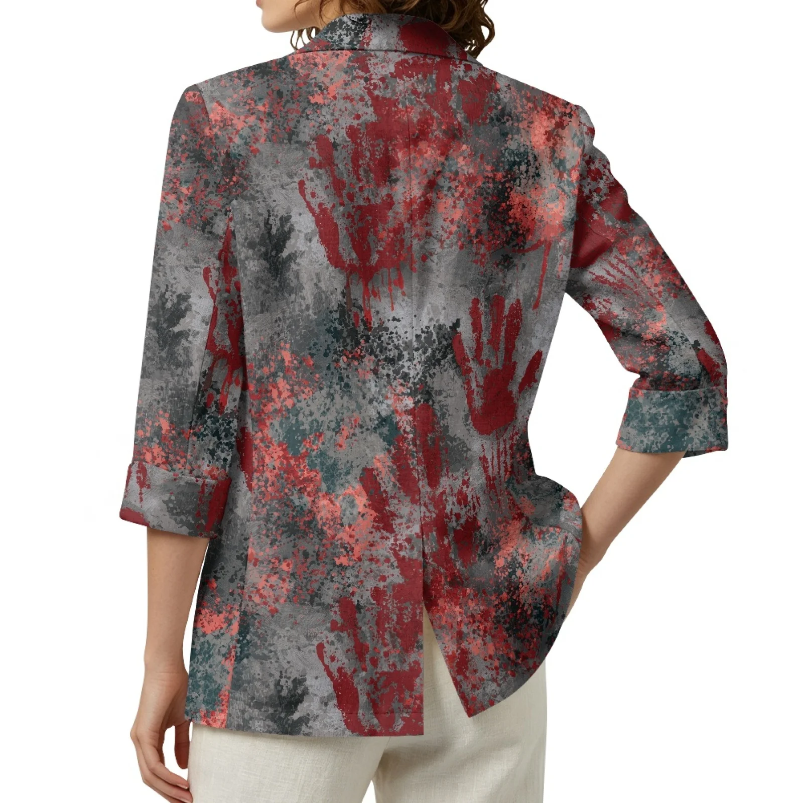 PENSTROLL Owl Skull Rose Print Linen Like Versatile Outerwear, 3/4 Sleeve Thin Coat S-3XL for Women, Fall Outwear for Beach
