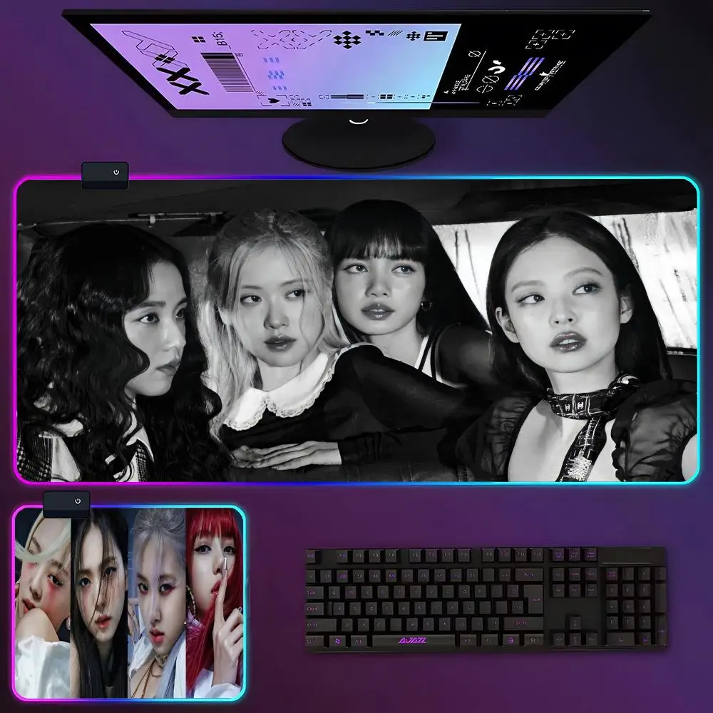 kpop Girl B-Blackpink Mouse Pad RGB Luminous 900x400x3mm Thickened  Large Table Pad Encrypted Anti Skid Super Large Mouse Pad