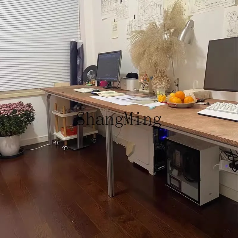 

SM Double Solid Wood Computer Desk Home Study Simple Modern Log Office Writing Desk