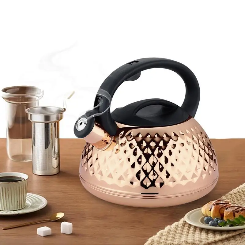 

Чайный чайник для плиты, чайник из золотой нержавеющей стали со свистком, противоожоговая ручка, универсальный чайник со свистком, громкие свистки