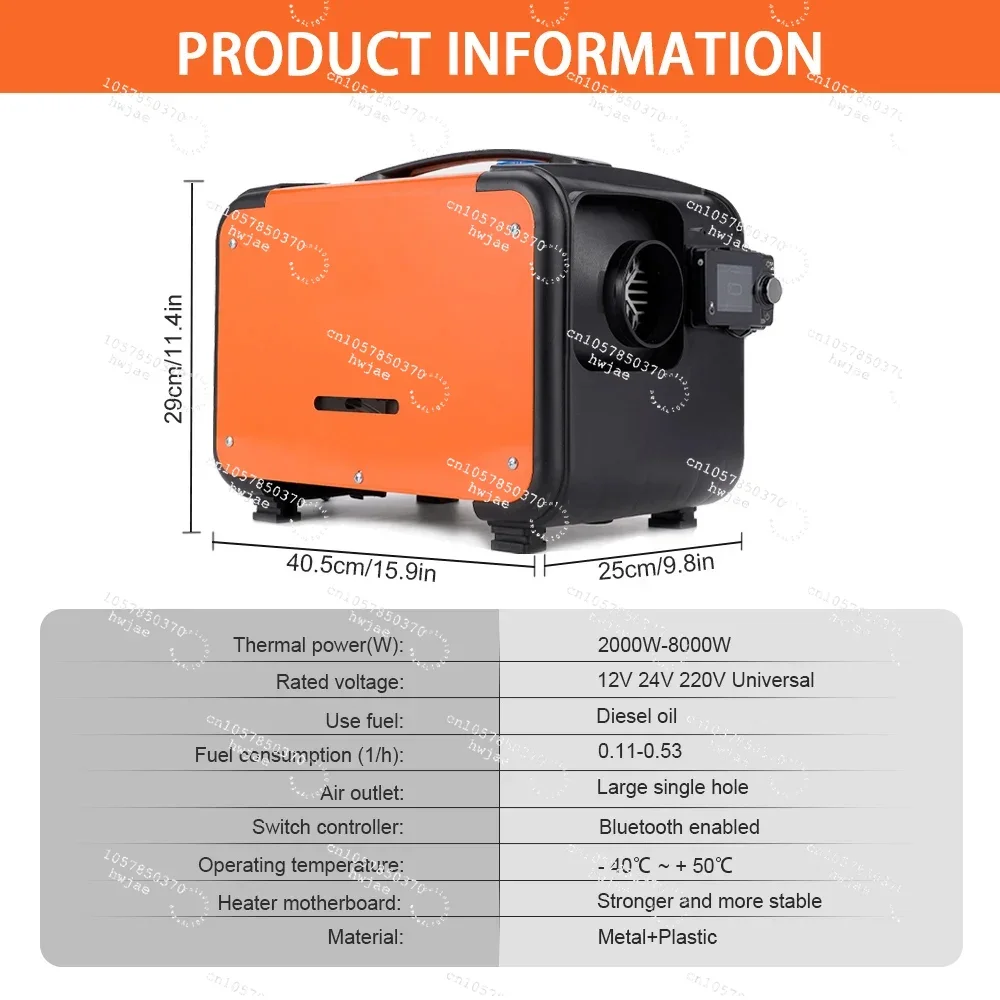 2/8 kW Air Heater 12V/24V/220V Integrated Automotive Truck Ship RV Parking Heater with Muffler and Remote Control