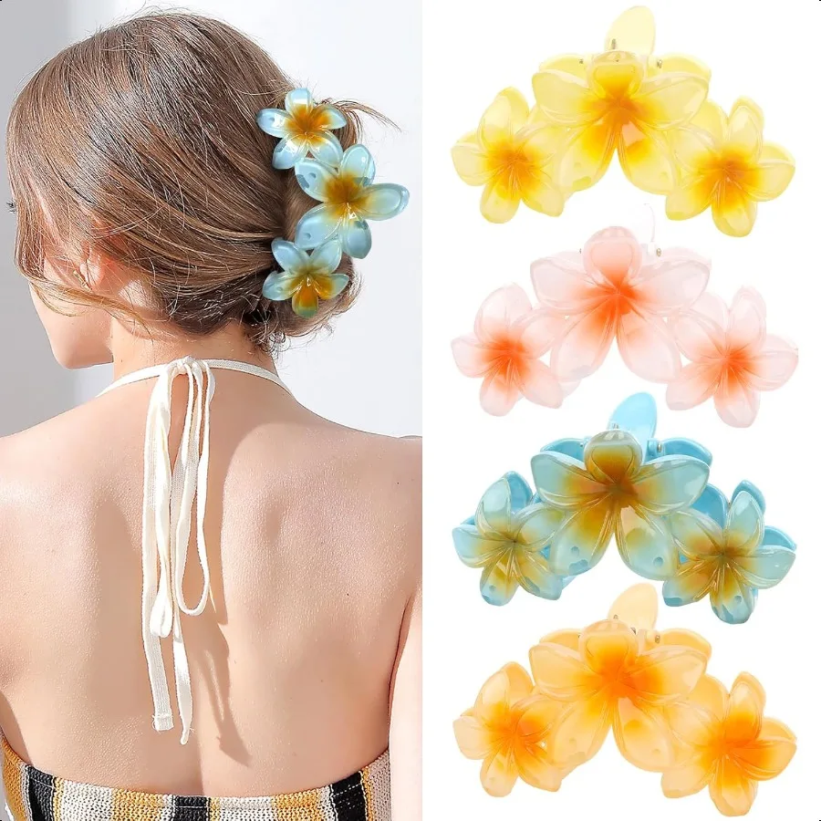 

4PCS Cute Large Hair Clips for Thick Hair Strong Hold Flower Beach Hair Accories for Women and Girls Colorful