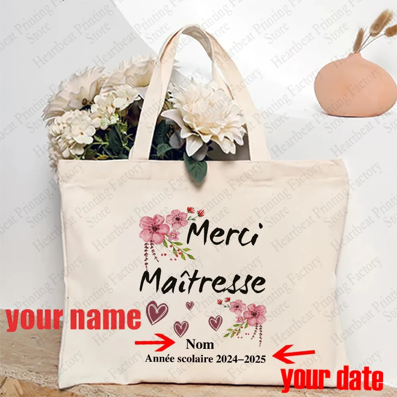 Personalized Floral Teacher Appreciation Tote Bag with Custom Name - Shoulder Bag Gift Educators End of School Year Presents