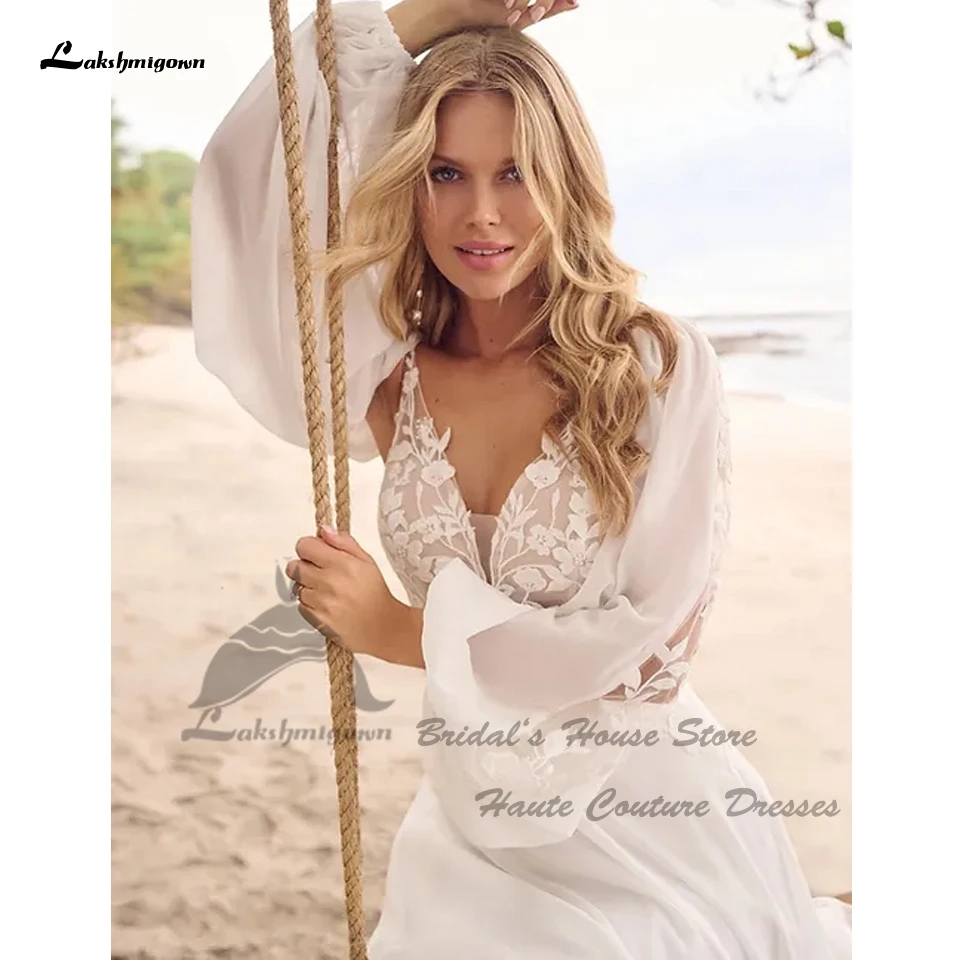 Lakshmigown Neues Spitzen-Boho-Hochzeitskleid Elegantes Langarm-Brautkleid für den Strand 2026 Vestidos De Noite Maßanfertigung – Detail 5