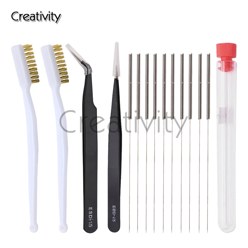 3D Printer Parts MK8 Nozzle Cleaning Kit with Brush Tweezers Tool and 10 Pieces 0.4 mm Cleaning Needles For Ender 3