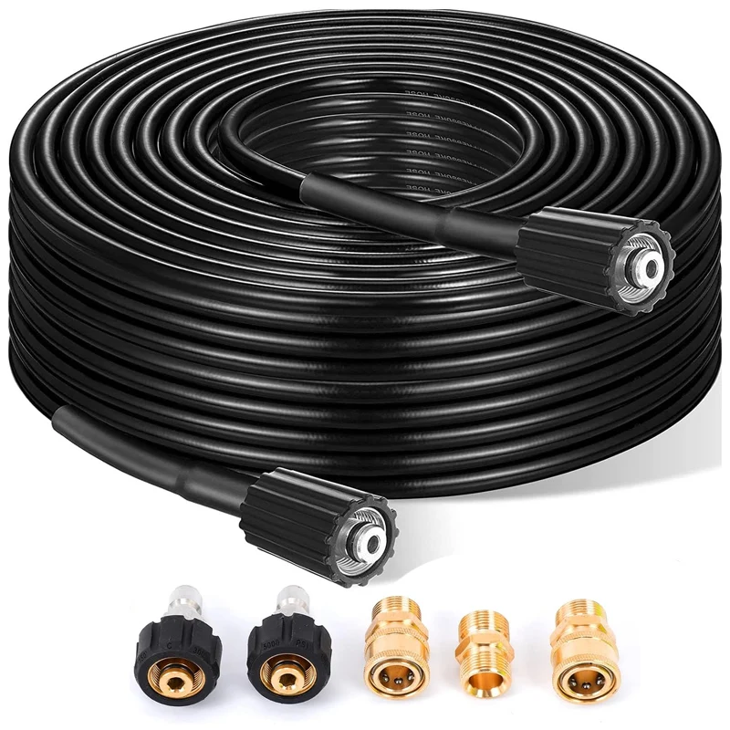Pressure Washer Hose M22 14mm Thread Flexible Extension Hose with 3/8 Quick Connect Adapters and M22 Extension Adapter