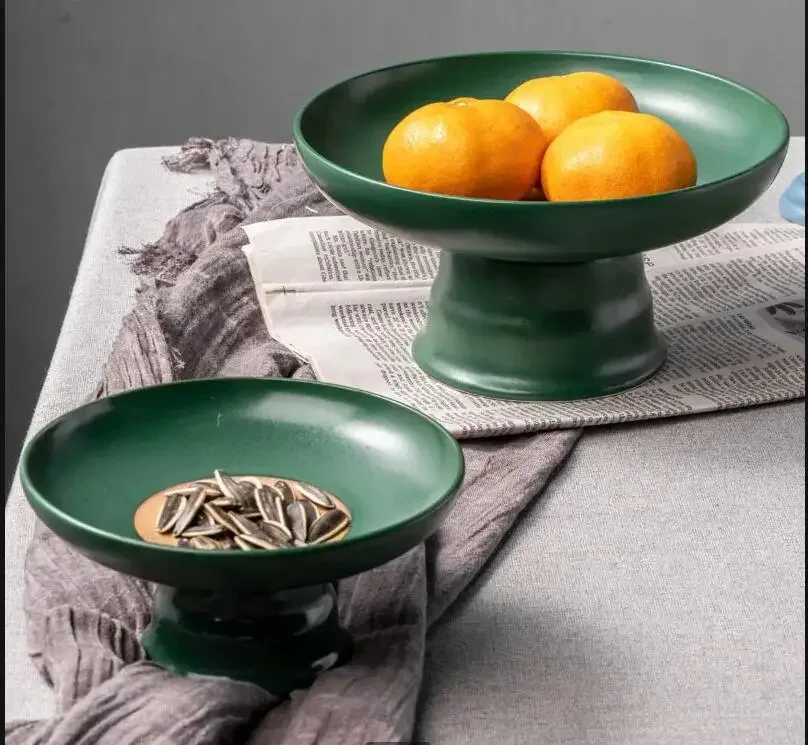 

Chinese Zen Fruit Plate High-foot Ceramic Dinner Wedding Party Dessert Cake Home Kitchen Utensils Green Tableware