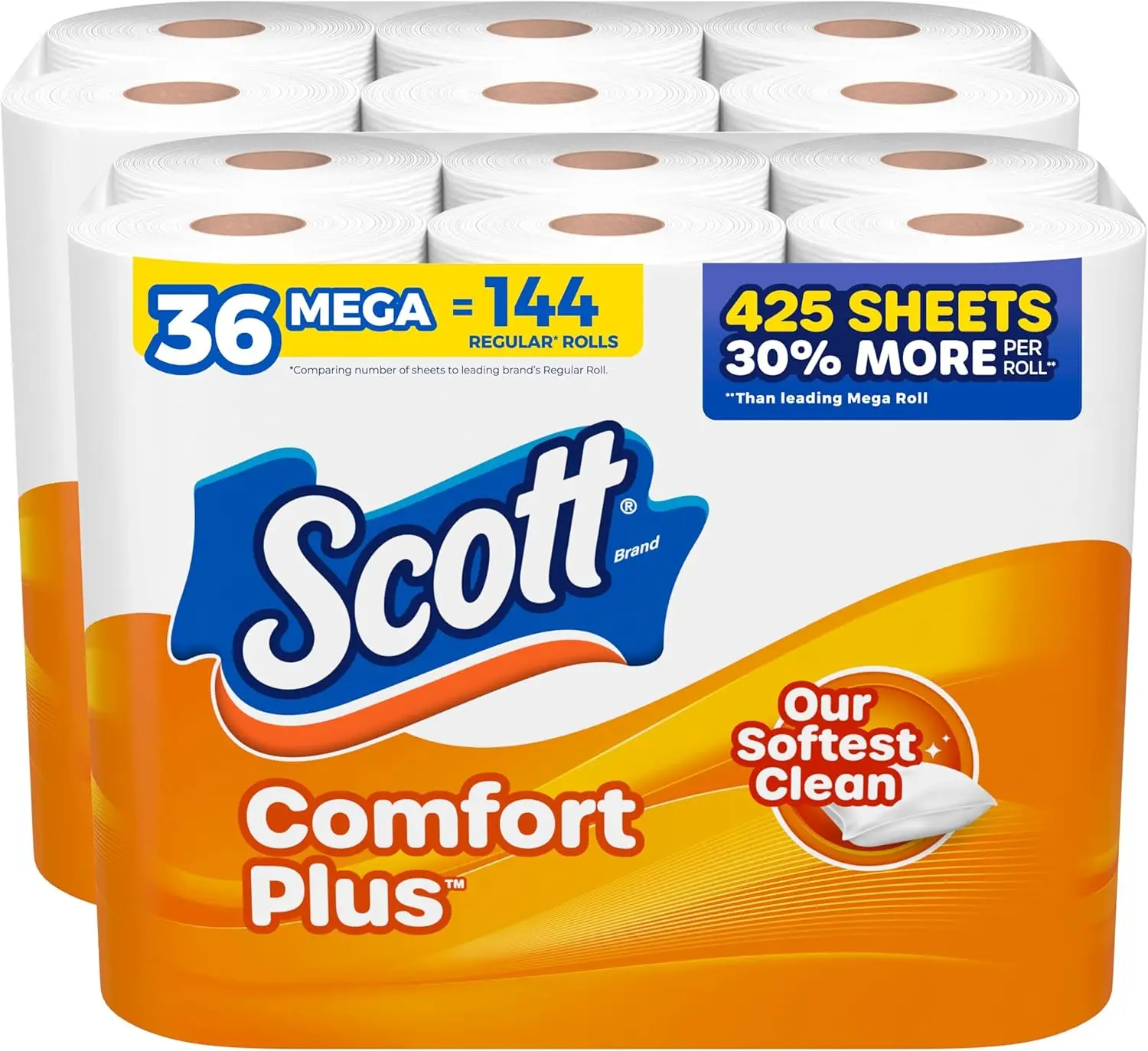 

36 Mega Rolls Toilet Paper, 425 Sheets/Roll, Septic-Safe 1-Ply, Strong & Soft