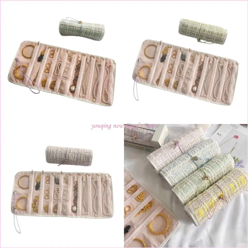 

57QA органайзер для ювелирных изделий, складная холщовая сумка для хранения серег, ожерелий, сумка с несколькими отделениями