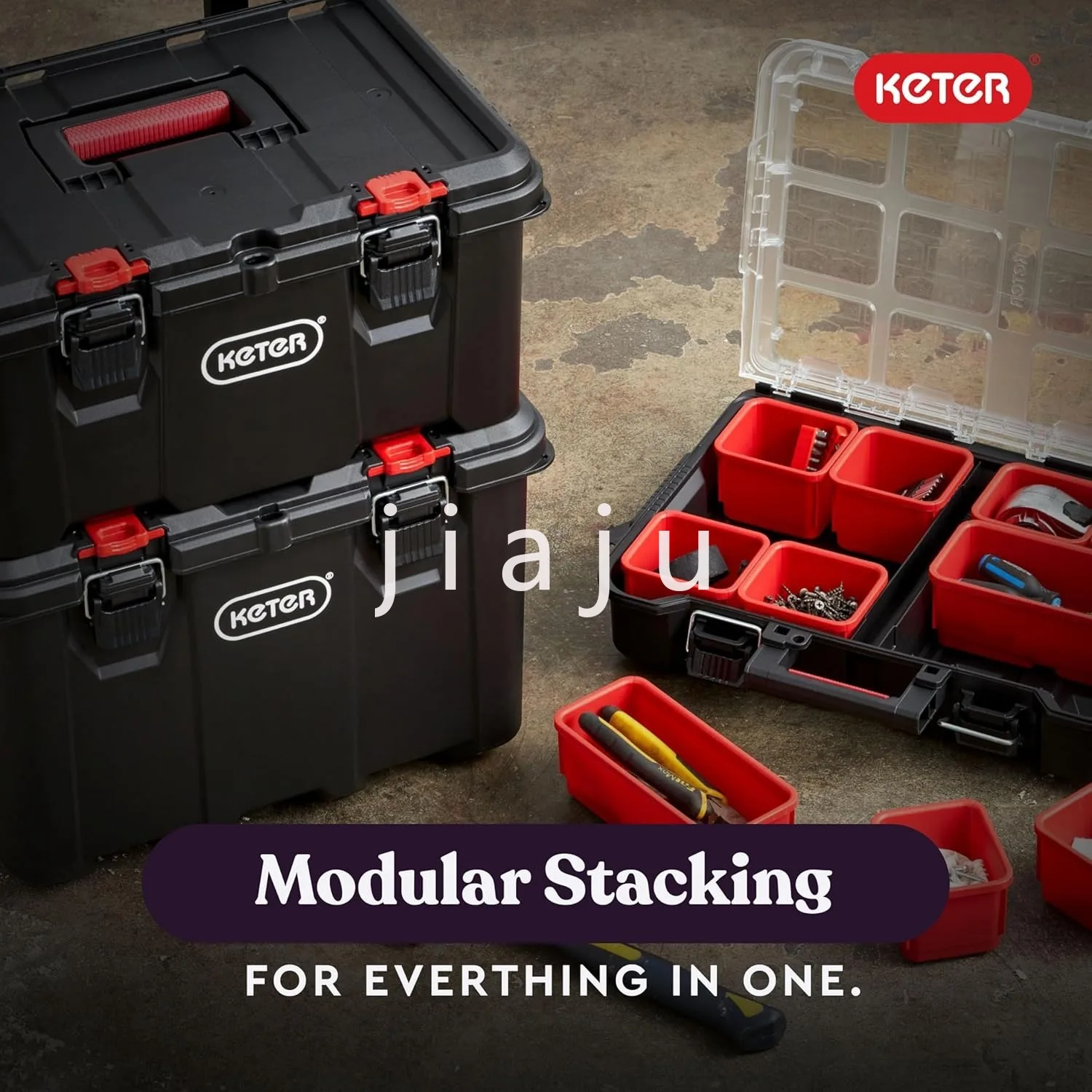 Stack-n-Roll Mobile Tool Storage and Organization, 3 Piece Resin Modular Toolbox System