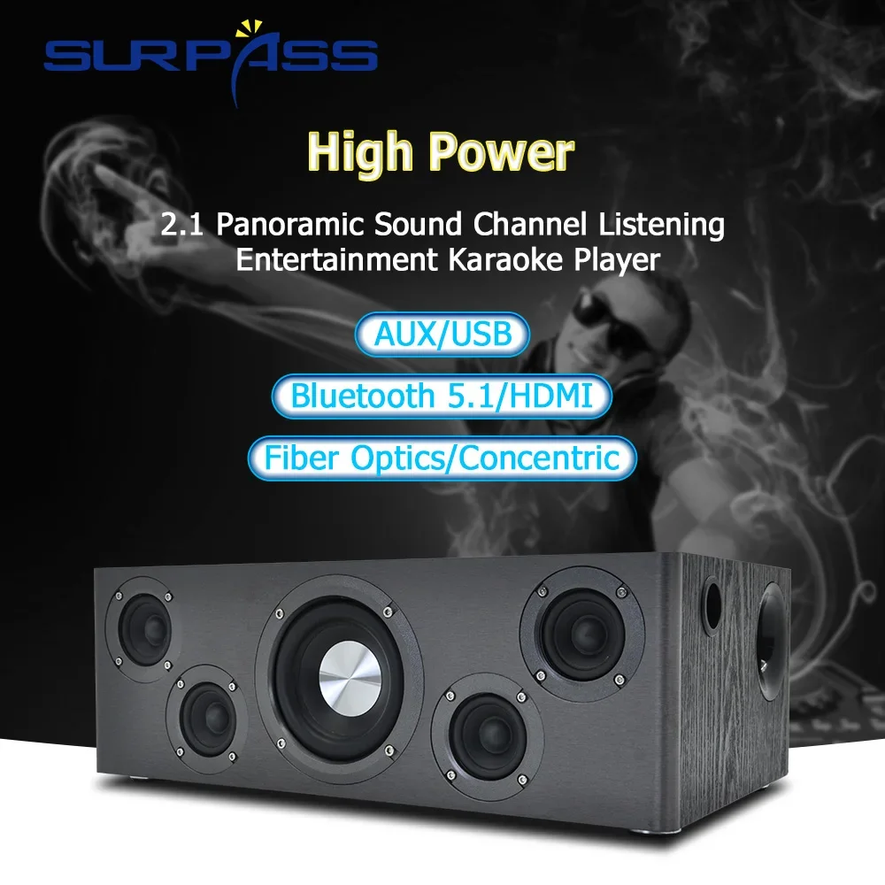 110W 4inch Long Stroke Powerful Subwoofer Active Bluetooth Professional Full Electronic Crossover 2.1 Multimedia Speaker System