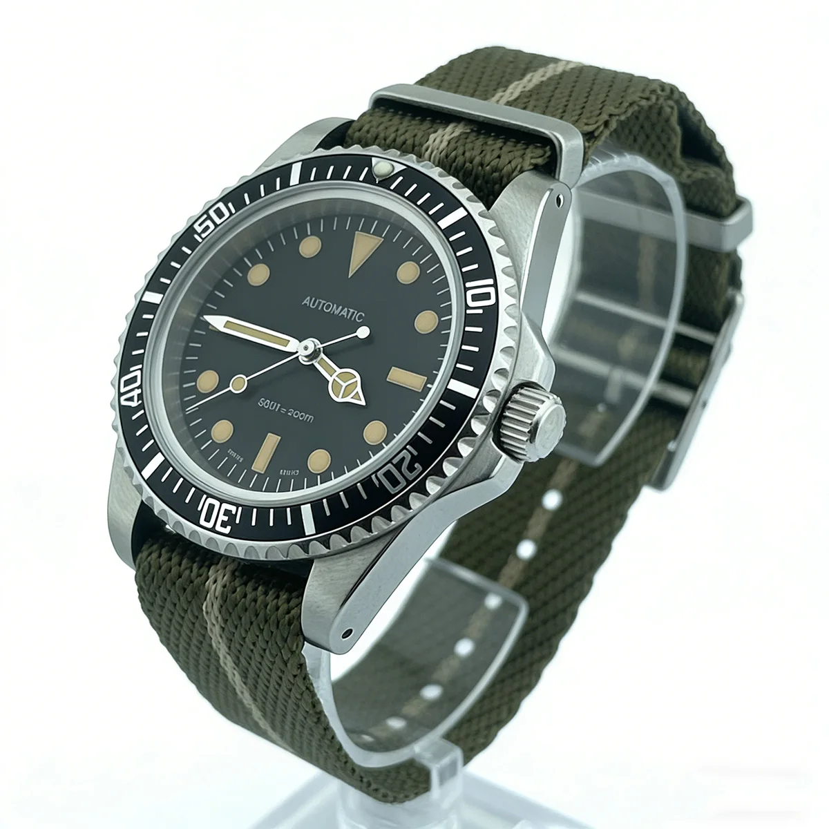 39.5mm Diver Retro watch sapphire glass Milsubmariner Men Watch NH35/NH36 Automatic Milsub Vintage Watches  nylon watch strap view 2