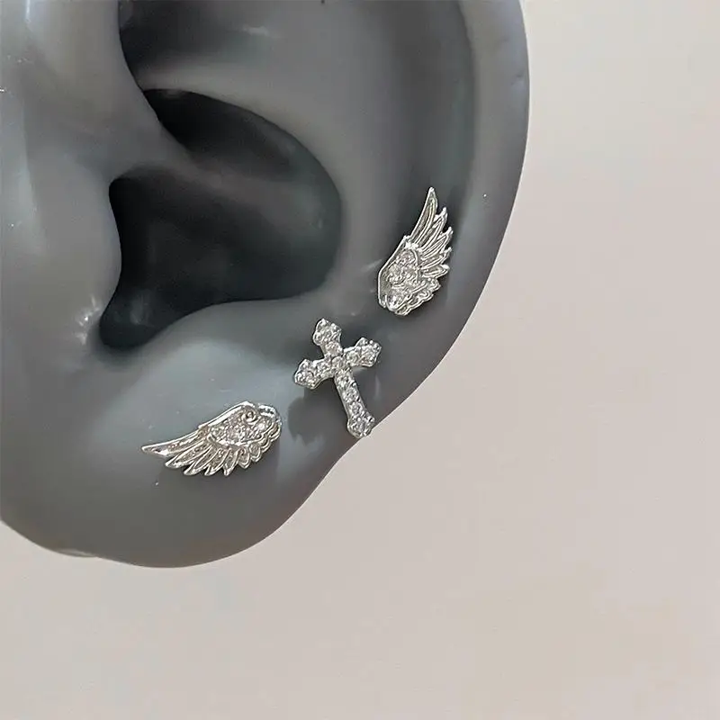 Stunning Crystal Stud Set - 3/4pcs Vintage Fashion Angel Wings & Cross Earrings, Exclusively Designed for Women and Couples.