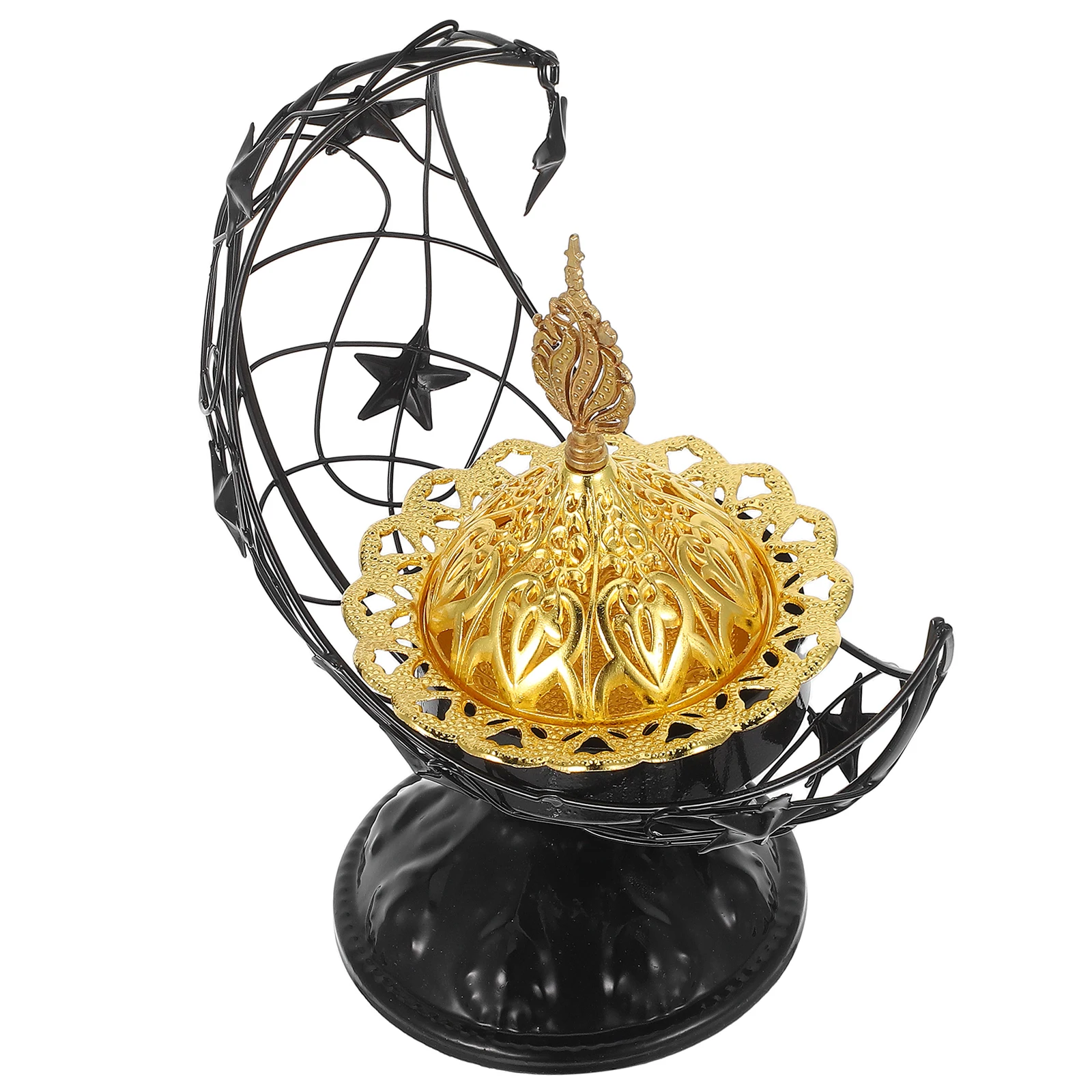 

Arabian Censer Incense Burner Iron Craft Home Decor Aromatherapy Moon Shape Eid Mubarak Ramadan Tabletop Middle Eastern