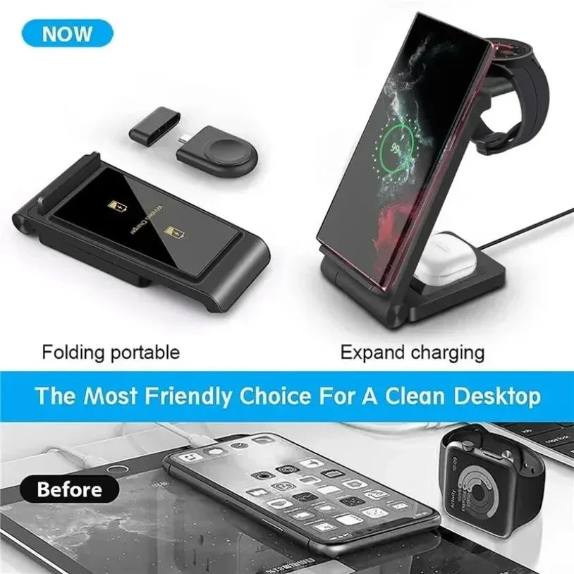 Supporto per caricabatterie wireless 3 in 1 per Samsung S23 Ultra/S22/Note Z Flip Fold per Galaxy Watch 5 4 Active Buds Stazione di ricarica rapida