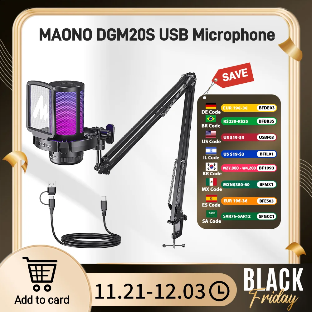 Maono DGM20S USB Microphone Gaming Mic Condenser Mic RGB USB Mic with Mic Gain and Noise reduction software for Gaming,Recording