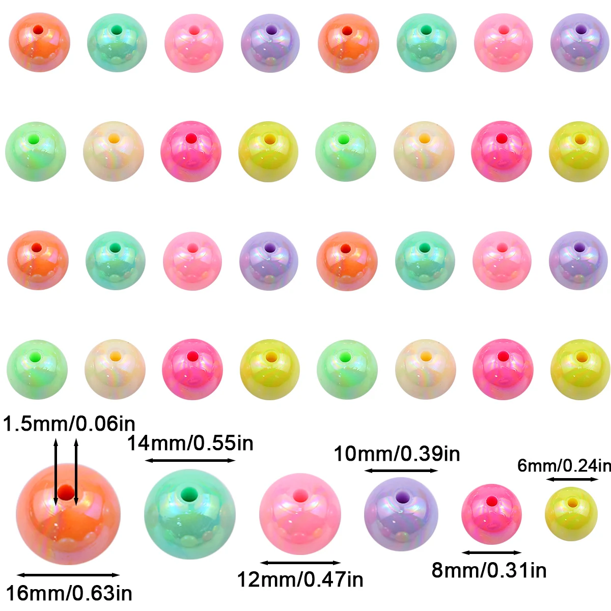 6-16mm Acrylic Round Macaron Beads with Free Crystal Thread DIY Jewelry Making Loose Beads for Bracelets Necklaces Accessories