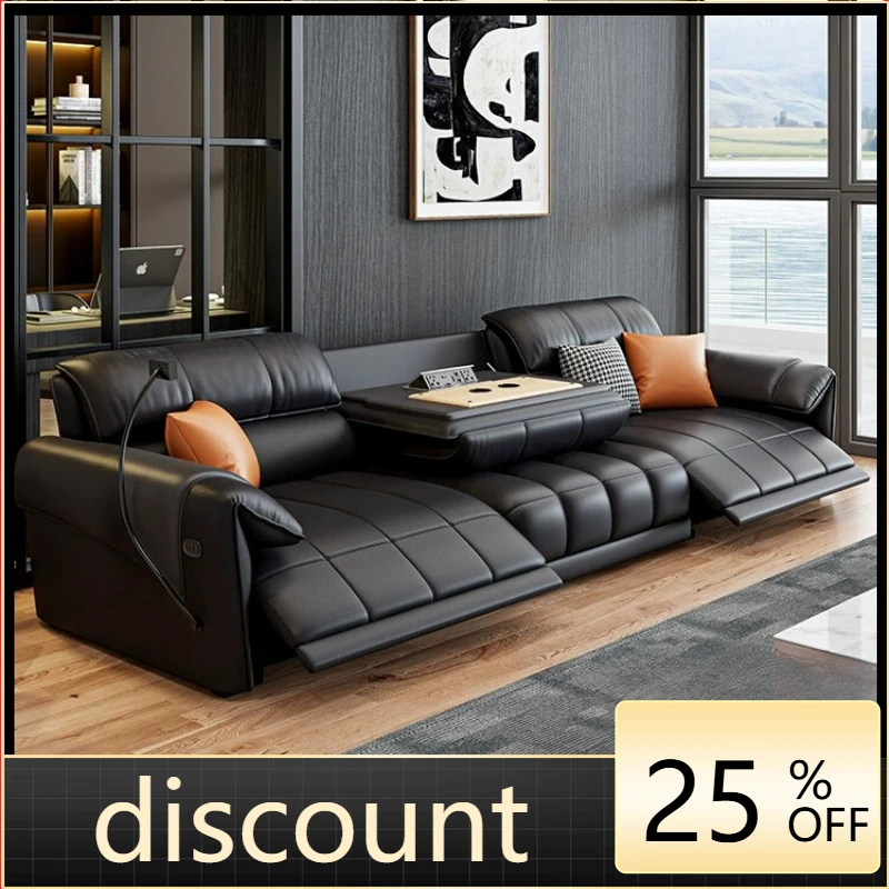 LH electric sofa light luxury straight row large apartment modern simple first layer cowhide zero against the wall