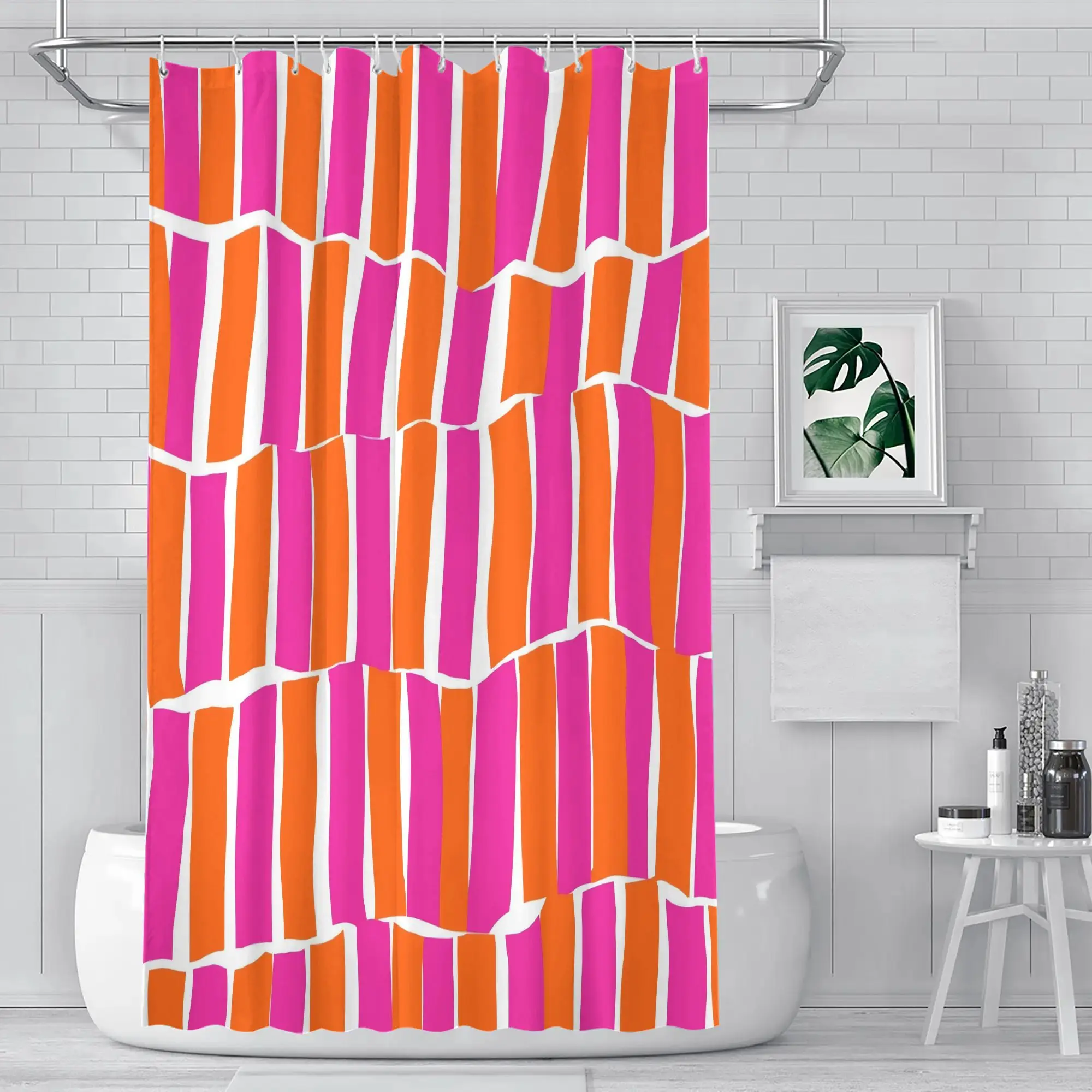 Orange Pink Striped Shower Curtain Waterproof Modern Bathroom Decor Curtain Liner Best Shower Stall Curtain 90x180cm