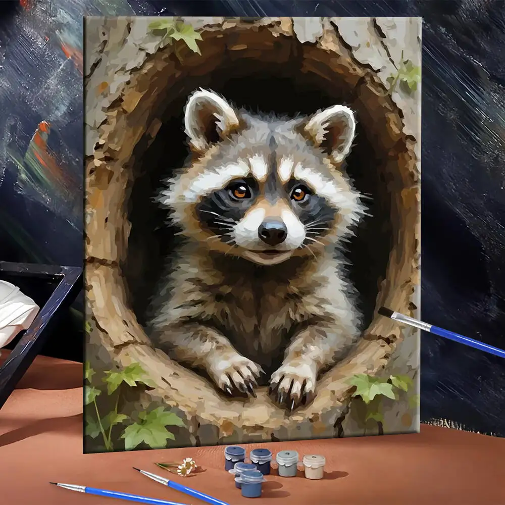 DIY Digital Oil Painting Raccoon Unframe Paint By Number Canvas Painting Kits Animal Crafts Supplies Adults Kit Handpainted Gift