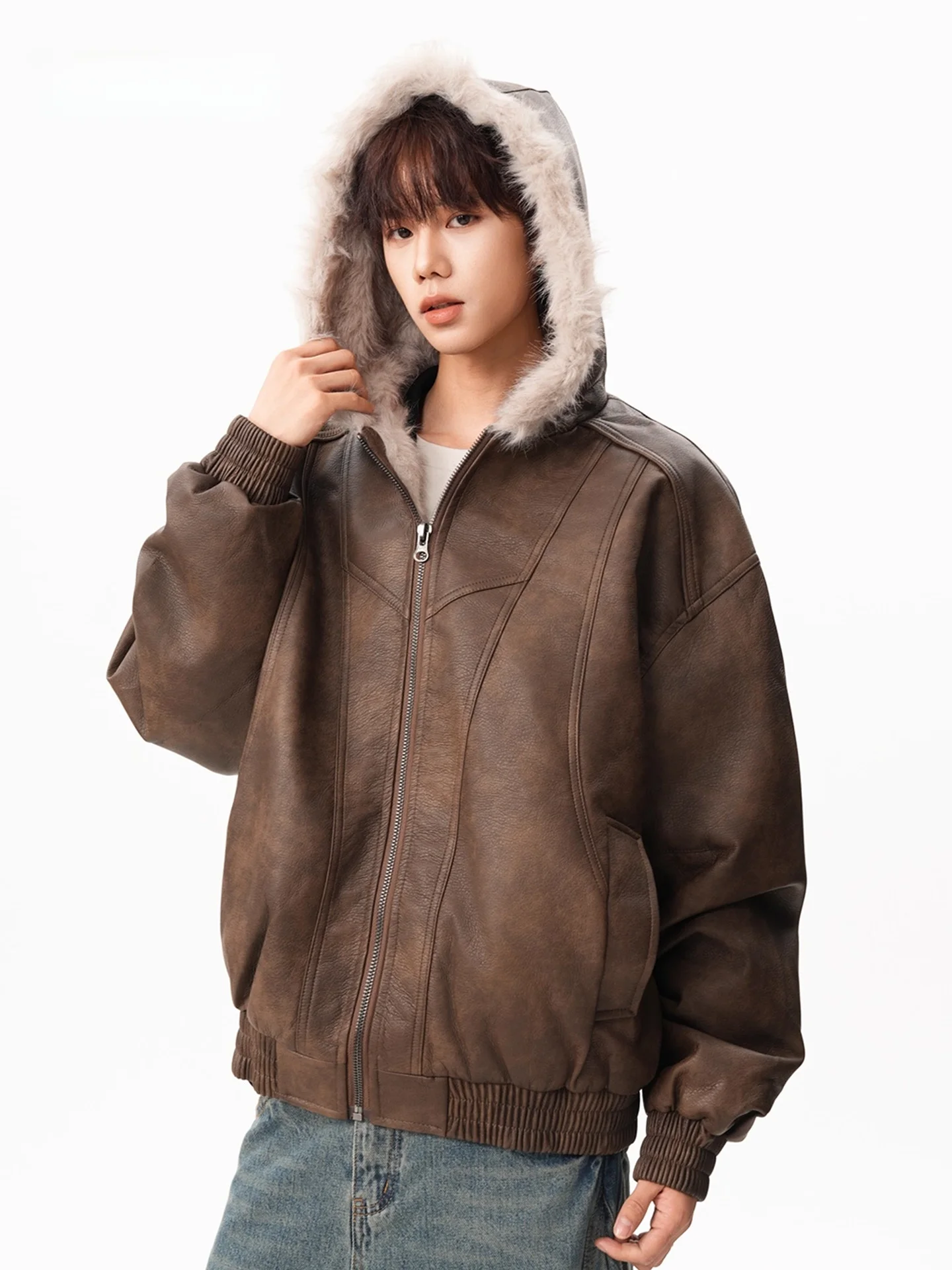 

Теплое мужское пальто из искусственной кожи с меховым воротником, тяжелое зимнее пальто American Sle, пальто Cleanfit Haome Fce на подкладке