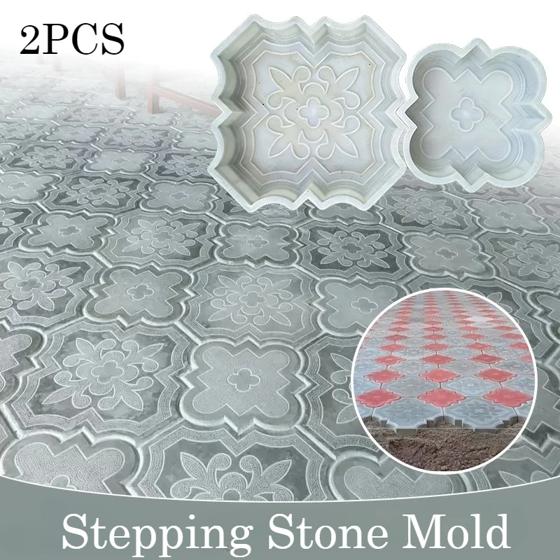 2PCS Retro Garden Cement Mold DIY Courtyard Lawn Park Walkway Stepping Stones Cement Paving Moulds Garden Decor