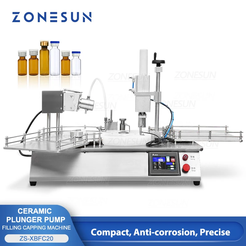 ZONESUN Liquid Filling Capping Machine Automatic Ceramic Pump Glass Vial Plastic Bottle Cosmetic Production ZS-XBFC20