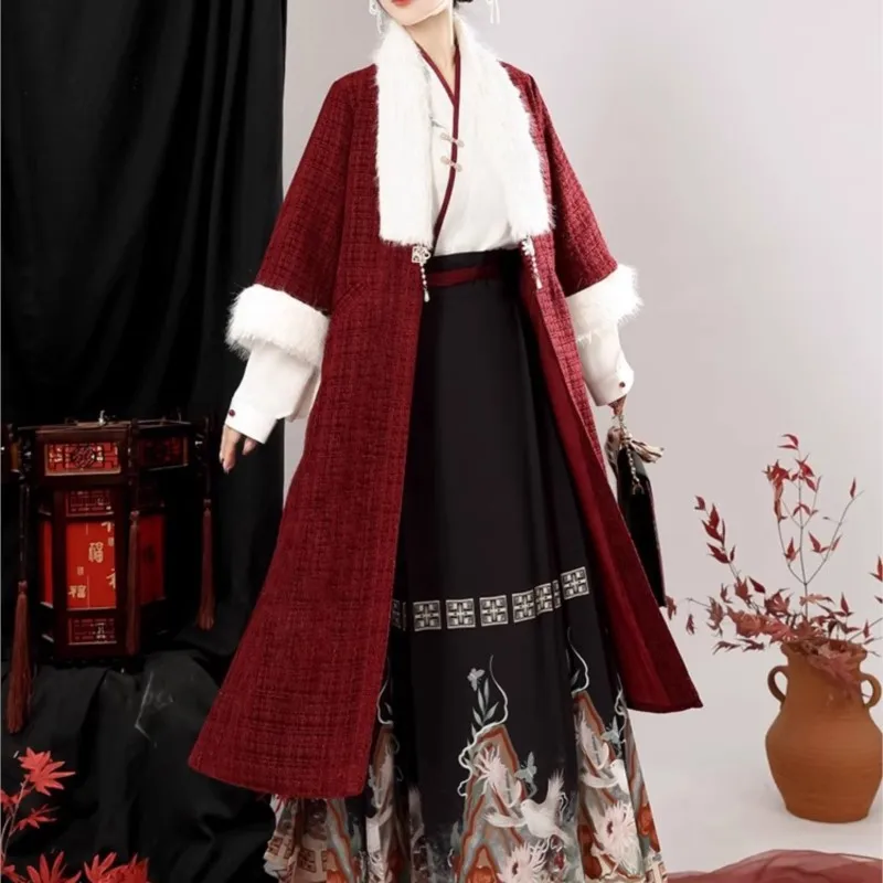 Hanfu ชุดเดรสผู้หญิงสไตล์จีนชุดขนสัตว์ปรับปรุงใหม่