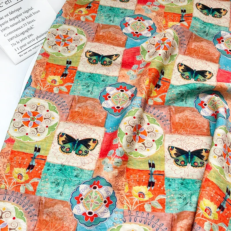 

Brocade Digital Printing Butterfly Floral Jacquard Fabric for Sewing Dress Clothes DIY Handmade Crafting Cloth