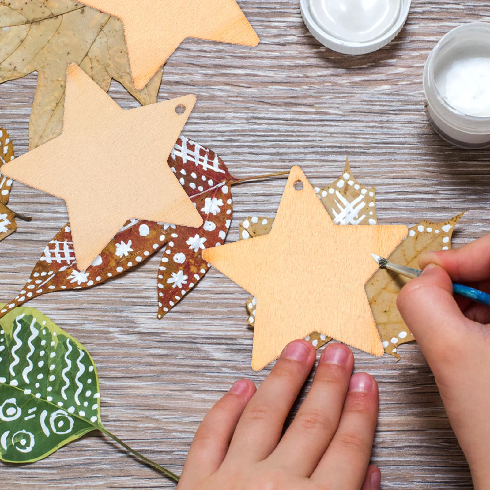 

50Sets Pentagram Wood Star Cutouts Unfinished Wooden DIY Craft Decor Home Decorations Natural Wood Slices Plant Label Pendants