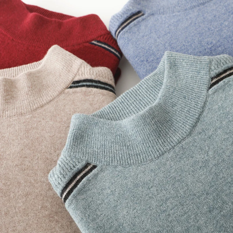 Autumn And Winter New 100% Pure Wool Semi-High Collar Men's Loose Thick Warm Knit Sweater Bottoming Shirt