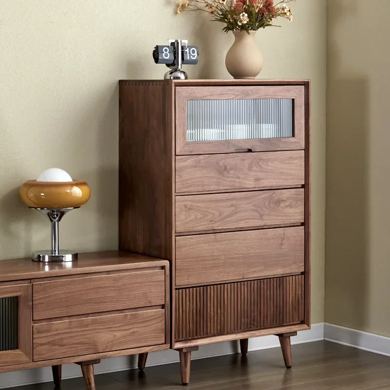 

Nordic black walnut chest, living room side cabinet, simple all-solid wood chest cabinet, locker, Japanese master bedroom