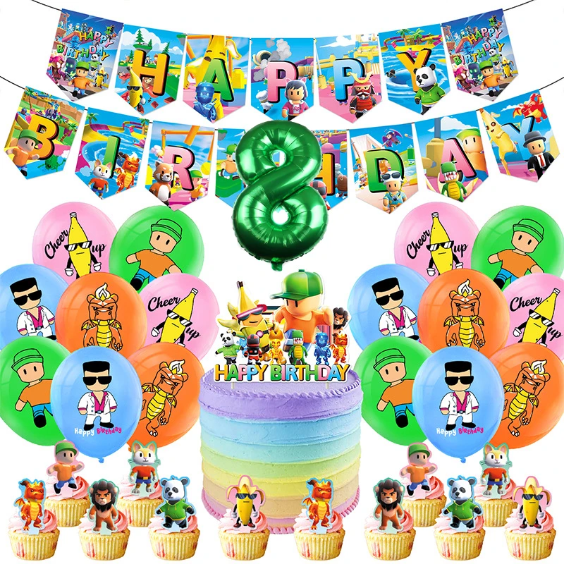 

Stumbleed Guys Tableware Latex Ballon Party Supplies Festivel Toy Gift Wall Decoration Party Accessories Banner Flag Cake Topper