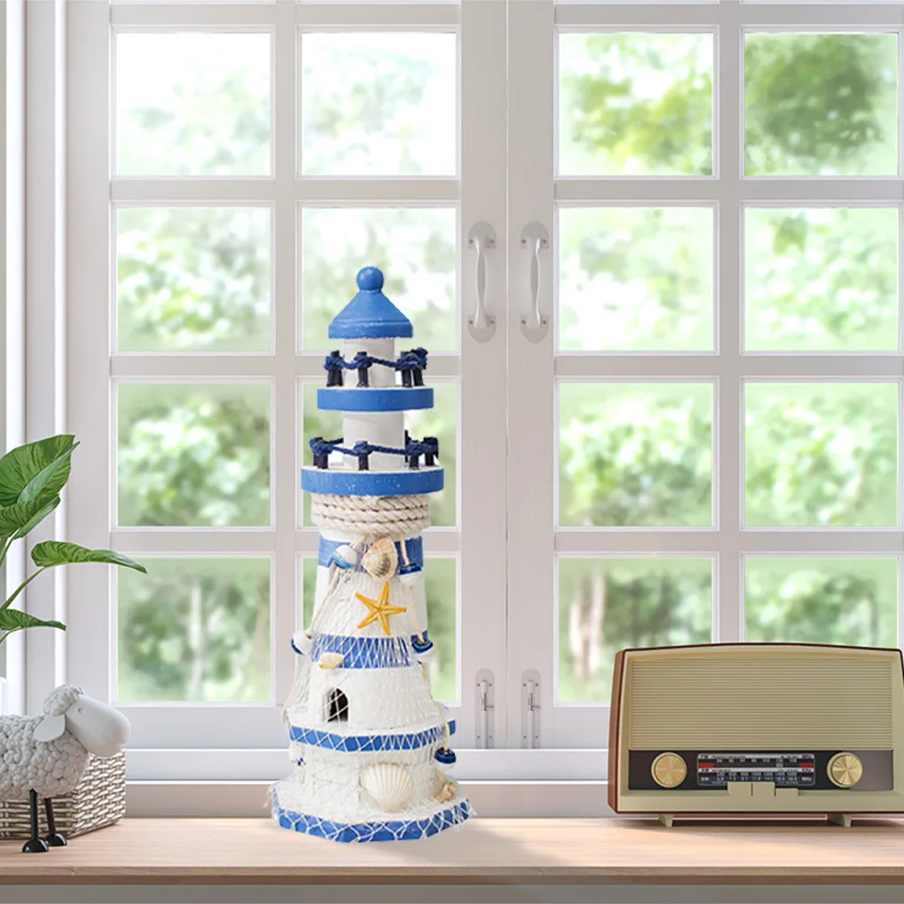 Handmade Lighthouse Model Ornaments Mediterranean Style Statue Ornaments Gift for Housewarmin