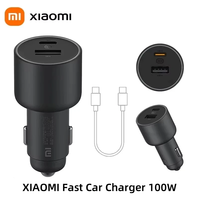 

Xiaomi 100W Car Charger Dual USB Quick Charge Wireless Mi Car Charger 100W USB-A USB-C Dual Output LED Power