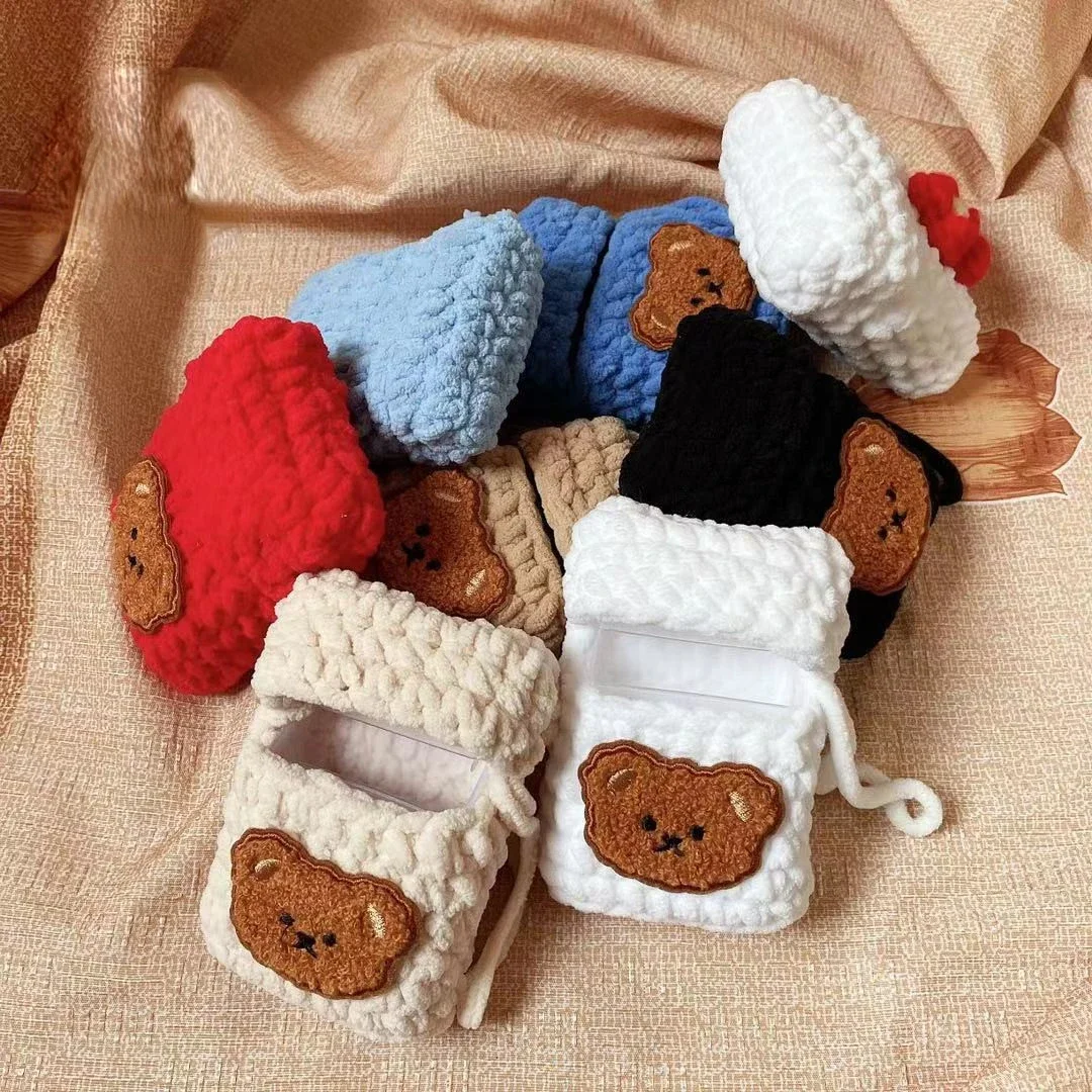 Handmade DIY Cigarette Box Material Bag Knitting Yarn Crochet Trend Cute Little Bear Woven Bag Hook Woven Solid Color Pocket Bag