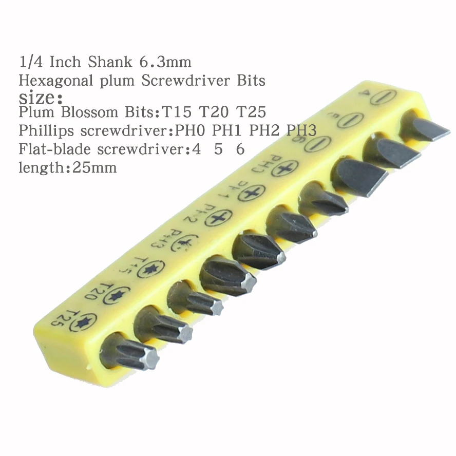 1/4 Inch S2 Gelegeerd Staal 25Mm Lange Magnetische Torx Phillips Platte Blade Inner Hexagon Schroevendraaier Bits Set Gereedschap