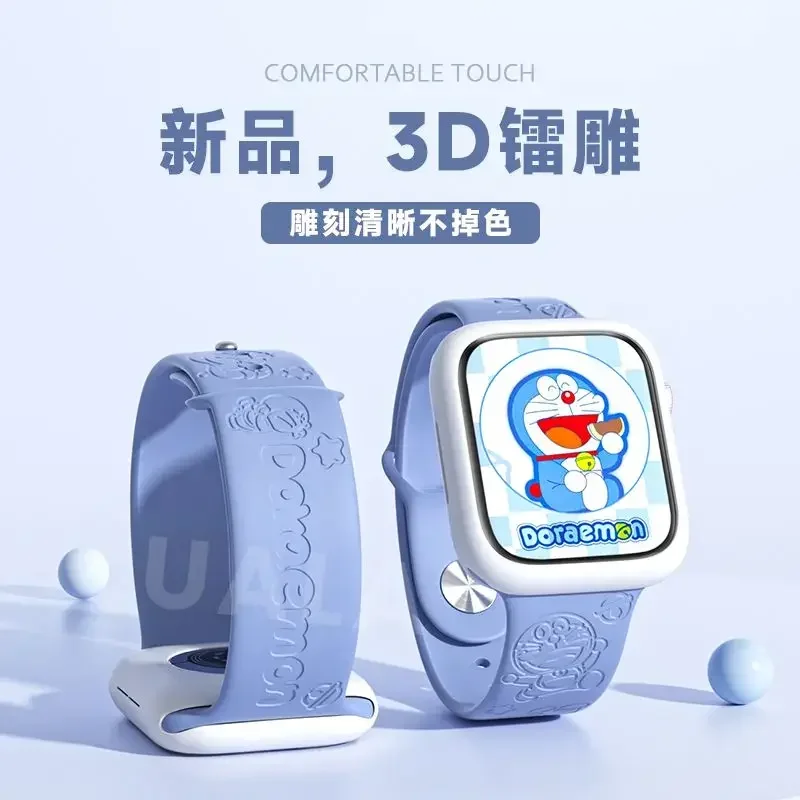 ساعة iWatch كرتونية Doraemon مع ساعة Apple ، سوار معصم بديل من السيليكون S9 ، ابتسامة صغيرة ، جيل 8 ، 7 ، 6 ، 5 ، هدية