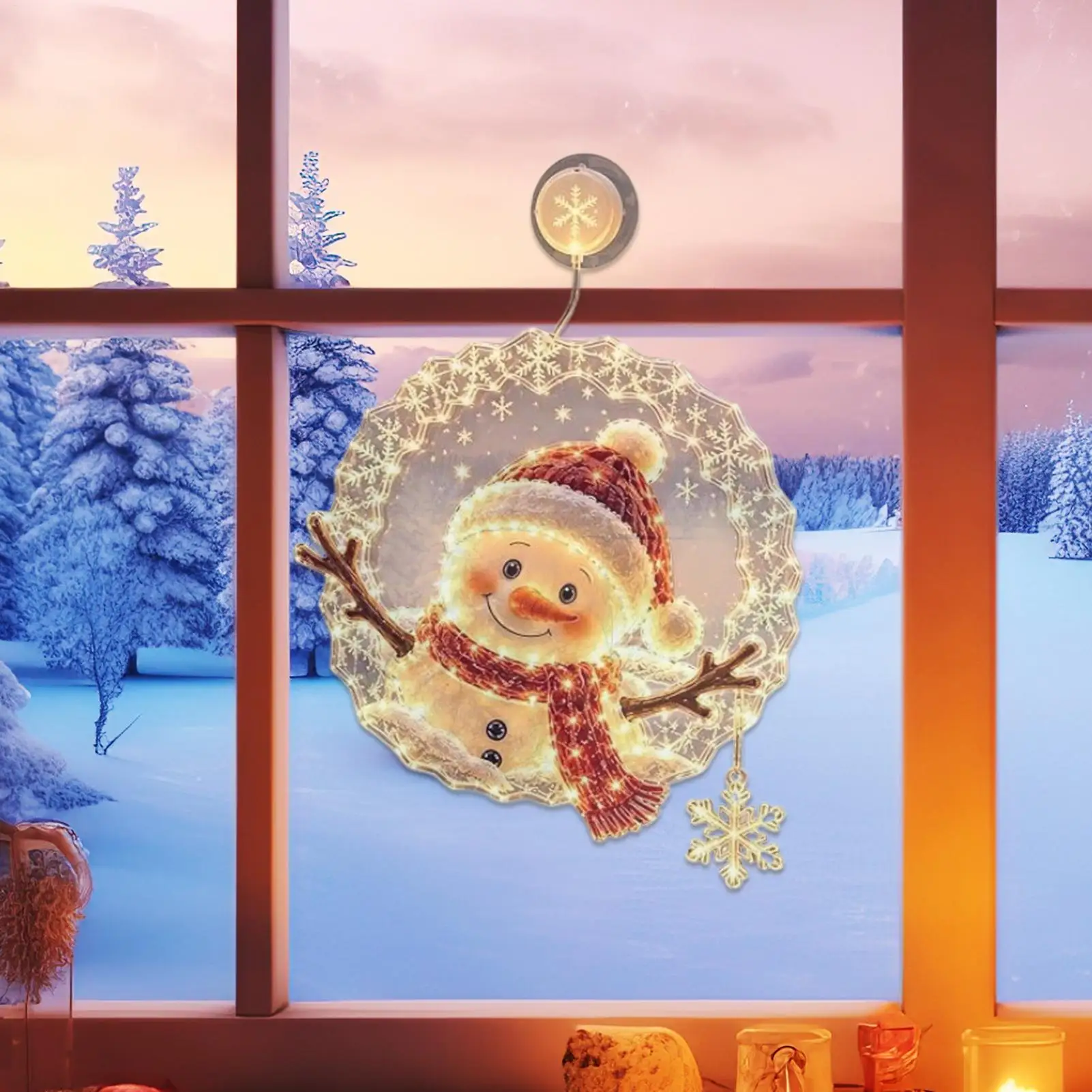 LED Santa Claus Christmas Window Sihouette Light Suction Cup Hanging Lamp Double-sided Print Warm Light Xmas Home Wall Decor