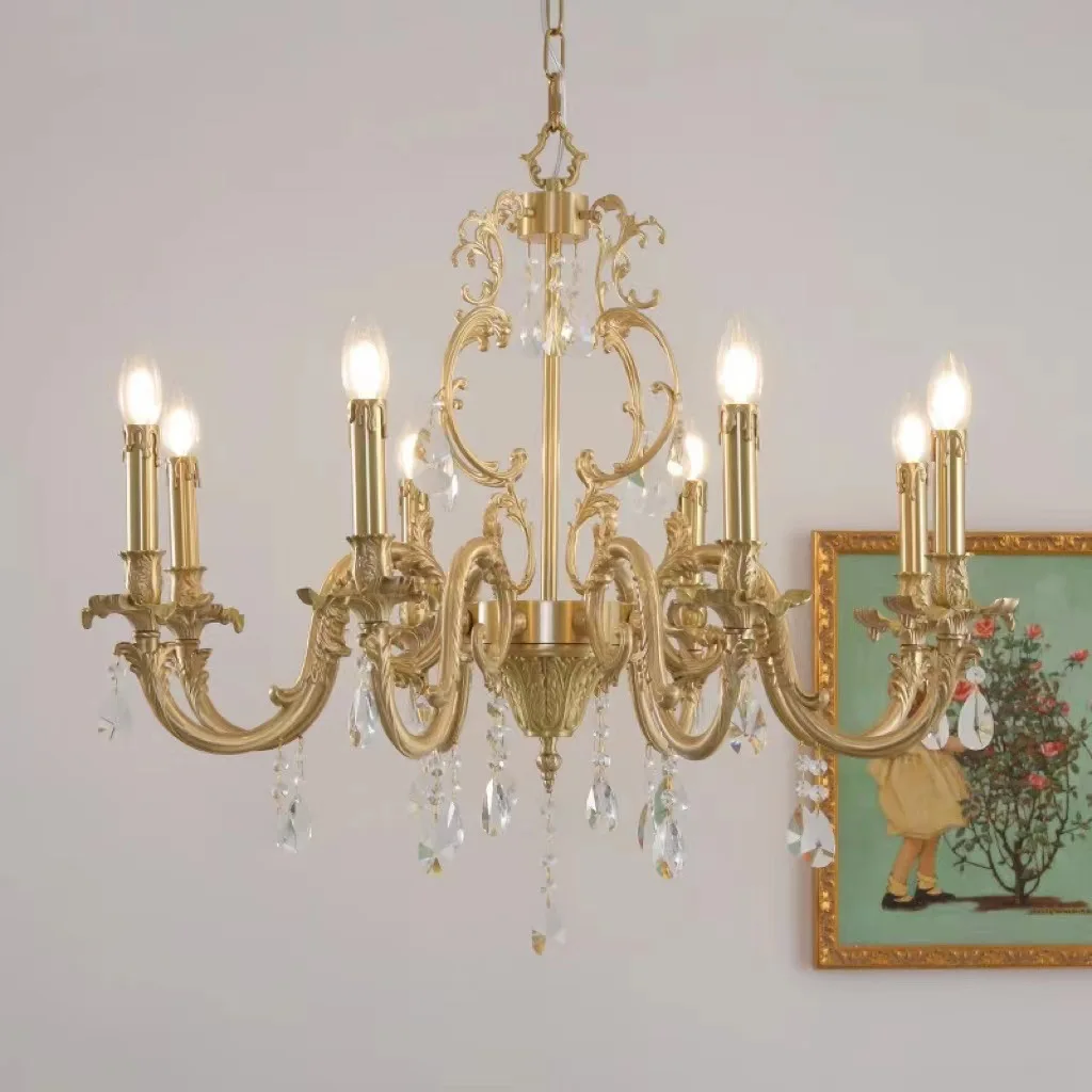 

American retro living room vintage classic six-arm brass French vintage crystal chandelier