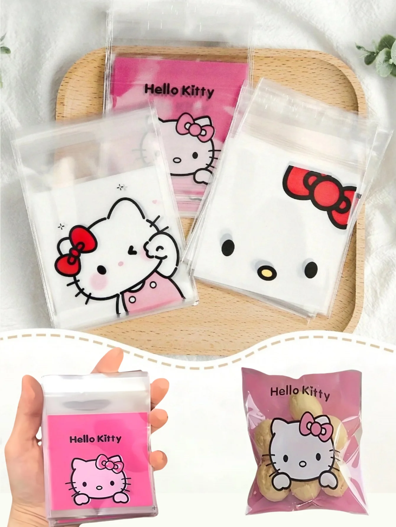 100 pçs olá auto kitty sacos de vedação perfeito para presentes doces jóias festa favores durável pvc dos desenhos animados malotes de armazenamento