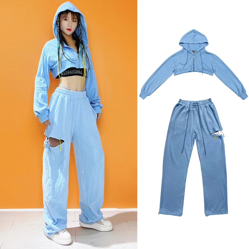 

Modern Dance Costume Hooded Short Coat Jacket Cropped Top For Girls Hip Hop Dance Clothing Women Group Jazz Dance Outfit XS3251