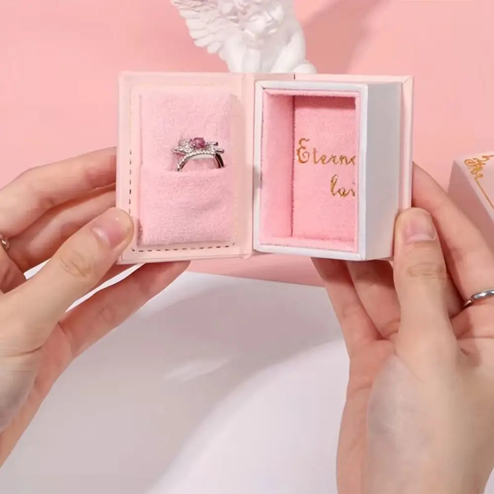Flip Lid Book Shape Ring Box Storage Box Jewelry Packaging Engagement Ring Box Solid Color Stud Earrings Jewelry Display Case