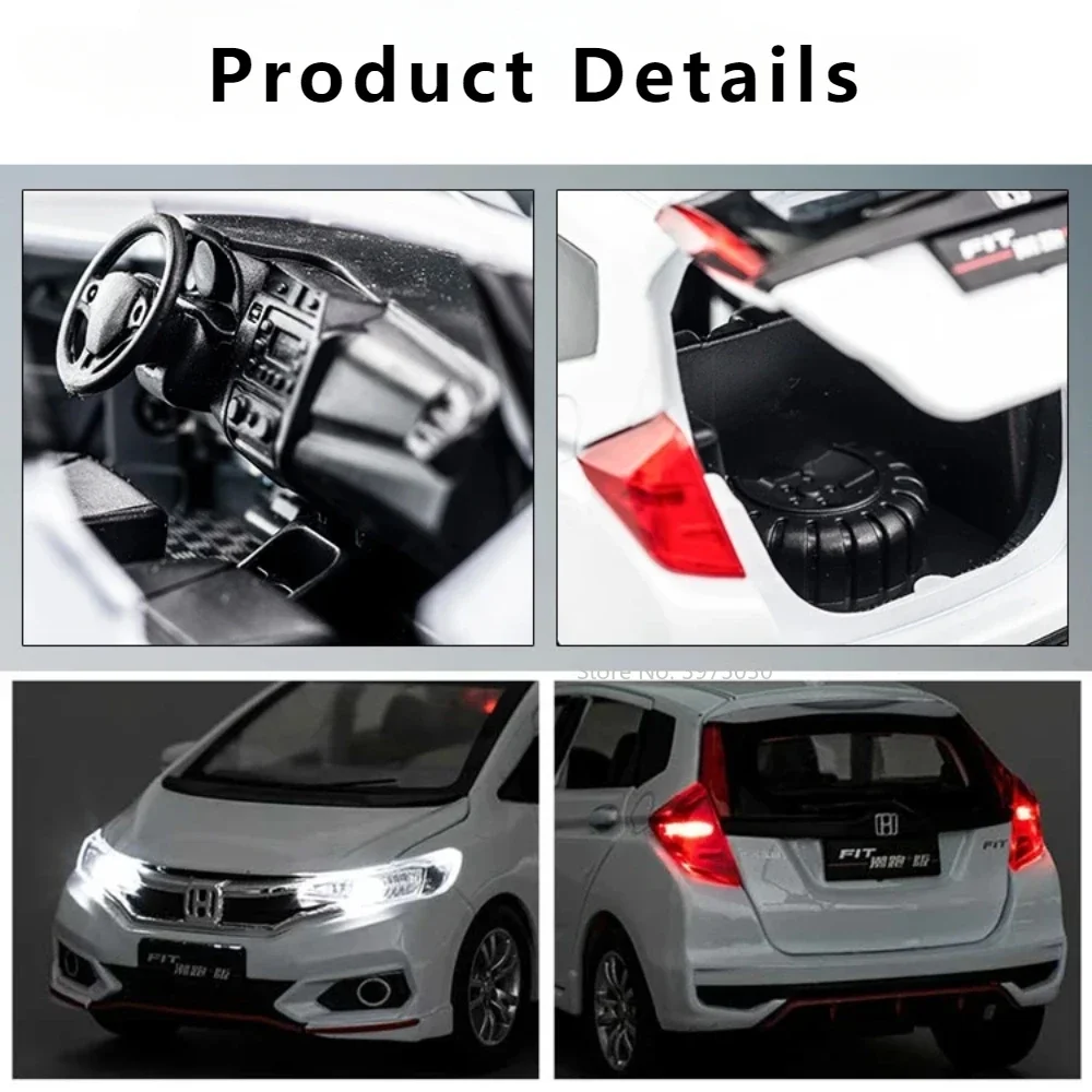 1/32 Honda Fit GK5 Alloy Car Model Toy Metal Diecast Simulation Vehicles Sound Light Pull Back Hobbies Collection Gifts for Boys